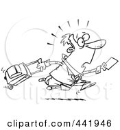 Royalty Free RF Clip Art Illustration Of A Cartoon Black And White Outline Design Of A Businessman Running Late For A Flight by toonaday