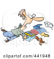 Poster, Art Print Of Cartoon Man Tripping And Dumping Folded Laundry