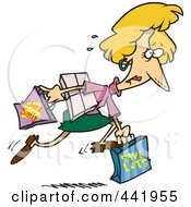 Poster, Art Print Of Cartoon Late Woman Carrying Shopping Bags
