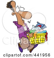 Poster, Art Print Of Cartoon Black Man Carrying A Laundry Basket