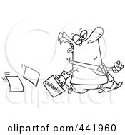 Poster, Art Print Of Cartoon Black And White Outline Design Of A Lax Businessman Dropping Confidential Paperwork