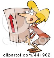 Poster, Art Print Of Cartoon Businesswoman Lifting A Heavy Box