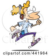 Cartoon Woman Listening To Music And Running by toonaday