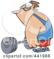 Poster, Art Print Of Cartoon Man Standing By A Barbell