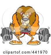 Poster, Art Print Of Cartoon Lion Weightlifting