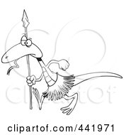 Royalty Free RF Clip Art Illustration Of A Cartoon Black And White Outline Design Of A Lizard Guard