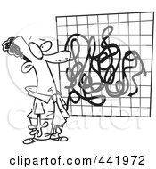 Royalty Free RF Clip Art Illustration Of A Cartoon Black And White Outline Design Of A Black Businessman With A Messy Chart