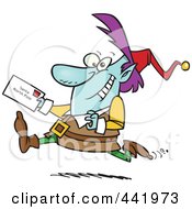 Cartoon Christmas Elf Running With A Letter For Santa