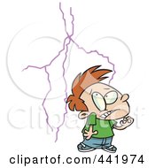 Poster, Art Print Of Cartoon Boy Afraid Of Lightning