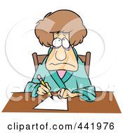 Royalty Free RF Clip Art Illustration Of A Cartoon Depressed Woman Writing A Letter by toonaday