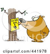 Royalty Free RF Clip Art Illustration Of A Cartoon Bear Staring At A You Are Here Sign