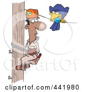 Royalty Free RF Clip Art Illustration Of A Cartoon Mean Bird Glaring At A Lineman by toonaday