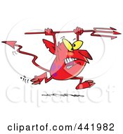 Cartoon Devil Running With A Trident