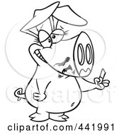 Royalty Free RF Clip Art Illustration Of A Cartoon Black And White Outline Design Of A Pig Smearing On Lipstick by toonaday