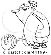 Poster, Art Print Of Cartoon Black And White Outline Design Of A Man Standing By A Barbell