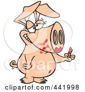 Poster, Art Print Of Cartoon Pig Smearing On Lipstick