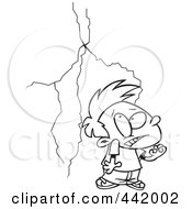 Royalty Free RF Clip Art Illustration Of A Cartoon Black And White Outline Design Of A Boy Afraid Of Lightning