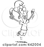 Poster, Art Print Of Cartoon Black And White Outline Design Of A Happy Girl Holding A License