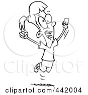 Royalty Free RF Clip Art Illustration Of A Cartoon Black And White Outline Design Of A Happy Girl Holding A License