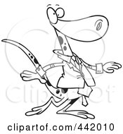 Royalty Free RF Clip Art Illustration Of A Cartoon Black And White Outline Design Of A Business Lizard