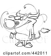 Royalty Free RF Clip Art Illustration Of A Cartoon Black And White Outline Design Of A Stinky Bull