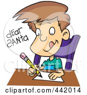 Cartoon Boy Writing A Dear Santa Letter
