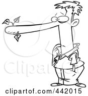Cartoon Black And White Outline Design Of A Male Liar With A Long Nose