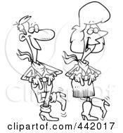 Royalty Free RF Clip Art Illustration Of A Cartoon Black And White Outline Design Of A Couple Line Dancing
