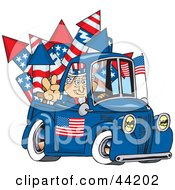 American Uncle Sam Driving A Truck With Fireworks In The Bed