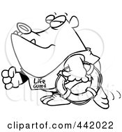 Royalty Free RF Clip Art Illustration Of A Cartoon Black And White Outline Design Of A Lifeguard Bear Carrying A Life Buoy by toonaday