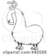 Poster, Art Print Of Cartoon Black And White Outline Design Of A Bored Llama