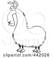 Royalty Free RF Clip Art Illustration Of A Cartoon Black And White Outline Design Of A Bored Llama