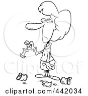 Cartoon Black And White Outline Design Of A Woman Standing In Litter