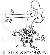 Cartoon Black And White Outline Design Of A Lying Woman With A Long Nose