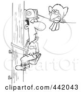Poster, Art Print Of Cartoon Black And White Outline Design Of A Mean Bird Glaring At A Lineman