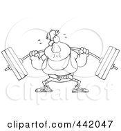 Poster, Art Print Of Cartoon Black And White Outline Design Of A Man Lifting A Barbell
