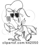 Royalty Free RF Clip Art Illustration Of A Cartoon Black And White Outline Design Of A Lobster Chef by toonaday