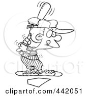 Royalty Free RF Clip Art Illustration Of A Cartoon Black And White Outline Design Of A Baseball Boy Up For Bat