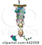 Cartoon Man Hanging Upside Down And Tangled In Christmas Lights