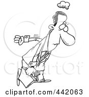 Poster, Art Print Of Cartoon Black And White Outline Design Of A Gloomy Black Businessman Returning To Work