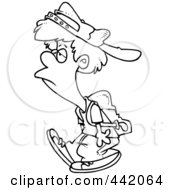 Royalty Free RF Clip Art Illustration Of A Cartoon Black And White Outline Design Of A Reluctant School Boy Walking