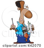 Poster, Art Print Of Cartoon Black Businessman Repairing His Wires