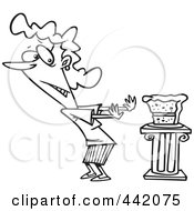 Royalty Free RF Clip Art Illustration Of A Cartoon Black And White Outline Design Of A Woman Resisting Cake