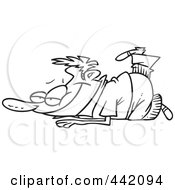 Royalty Free RF Clip Art Illustration Of A Cartoon Black And White Outline Design Of A Man Relaxing On The Ground