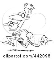 Cartoon Black And White Outline Design Of A Man Running A Relay With A Baton