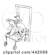 Royalty Free RF Clip Art Illustration Of A Cartoon Black And White Outline Design Of A Reluctant Man Going Into Surgery