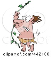 Royalty Free RF Clip Art Illustration Of A Cartoon Reluctant Man Swinging On A Vine by toonaday