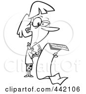 Cartoon Black And White Outline Design Of A Woman Writing A Long List Of Resolutions