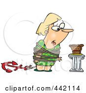 Poster, Art Print Of Cartoon Fat Woman Tied Up Next To Cake