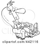 Royalty Free RF Clip Art Illustration Of A Cartoon Black And White Outline Design Of A Man Sitting In A Recliner And Watching Tv by toonaday